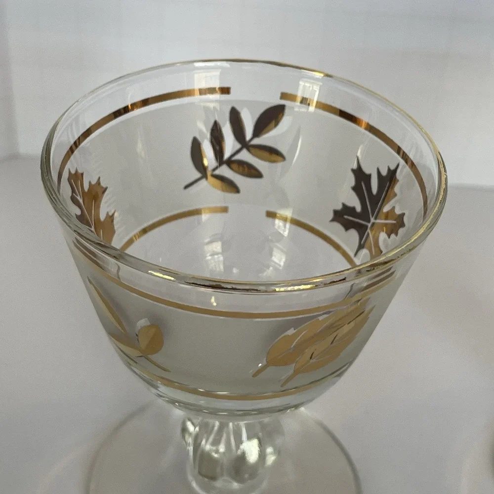 Vtg Frosted GOLD LEAF Sherbet Glass Set‎ of 2 Mid Century - 3 7/8